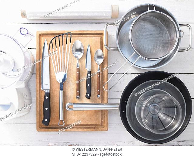 Kitchen utensils for making Masala Dosa (Indian pancake)