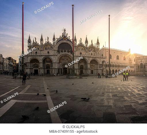 Venice, Veneto, Italy. View over St Mark's Basilica and Doge's Palace