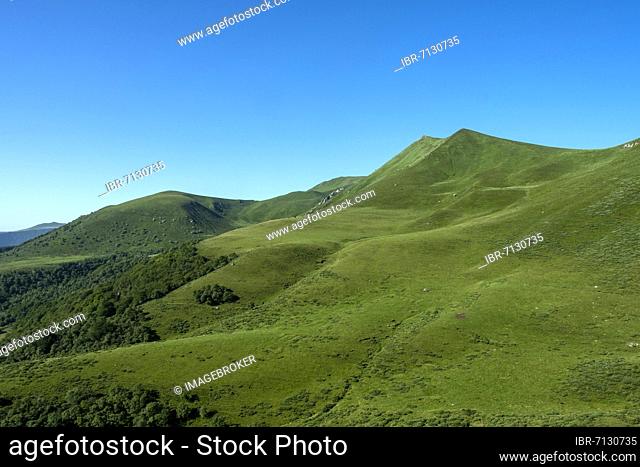 View of the Monts Dore in Auvergne Volcanoes Natural Park, Puy de Dome department, Auvergne-Rhone-Alpes, France, Europe