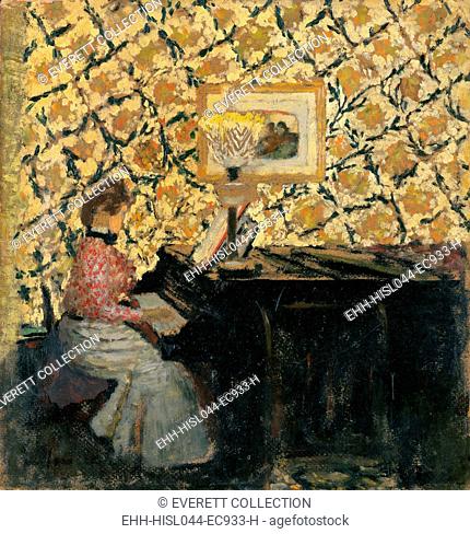 Misia at the Piano, by Edouard Vuillard, 1895, French Post-Impressionist, oil painting on cardboard. Misia Sert, was born into a Polish musical family