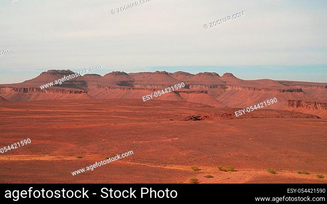 Panorama with Adrar mountain near Terjit, rocks and gorge in Mauritania