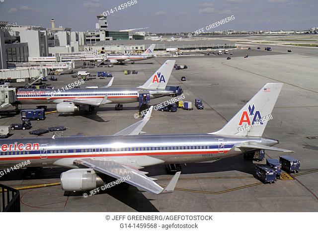 Florida, Miami, Miami International Airport, MIA, gate area, tarmac, American Airlines, commercial airliner