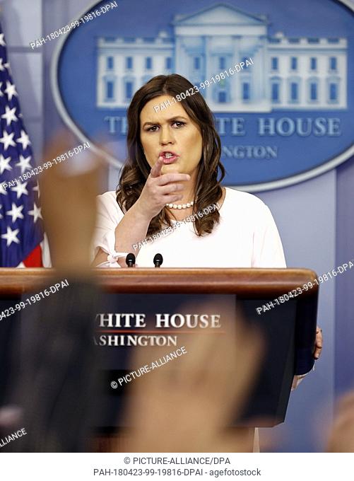 White House Press Secretary Sarah Sanders addresses reporters on the events of the day in the Brady Press Briefing Room of the White House, in Washington, DC