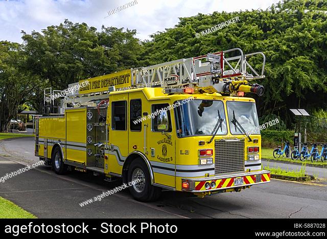 Fire engine, Liliuokalani Park and Gardens, Hilo, Big Island, Hawaii