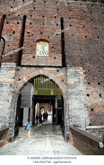 Former drawbridge of Castello Sforzesco in Milan Italy