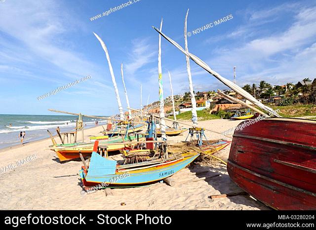 Sailing boats on the beach at Canoa Quebrada, Cear , Brazil, South America