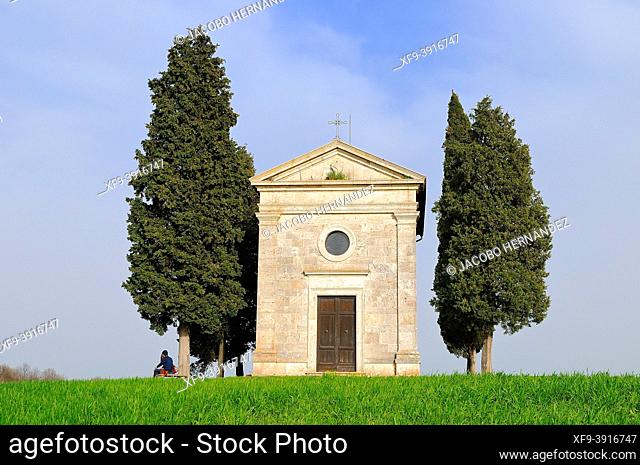 Vitaleta Chapel (Cappella della Madonna di Vitaleta) San Quirico d'Orcia. Orcia Valley. World Heritage. UNESCO. Tuscany. Italy