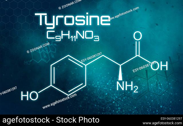 Chemical formula of Thyrosine on a futuristic background