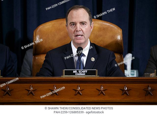 Democratic Chairman of the House Permanent Select Committee on Intelligence Adam Schiff delivers opening remarks during the House Permanent Select Committee on...