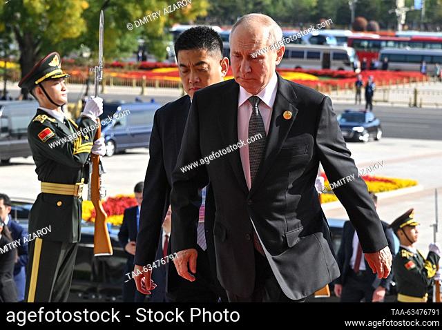 CHINA, BEIJING - OCTOBER 18, 2023: Russia's President Vladimir Putin arrives at the Great Hall of the People for the third Belt and Road Forum