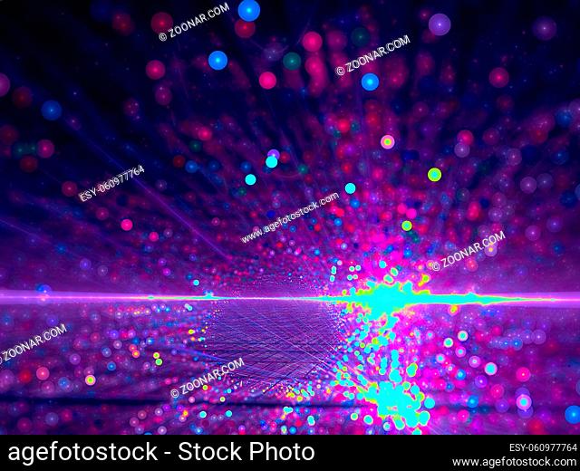 Abstract purple background - computer-generated image with copy space. Blurred fractal backdrop with bubble bokeh and light effects