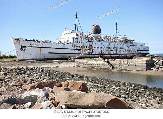 The Duke of Lancaster is a railway steamer passenger ship that is currently beached at Mostyn Docks, North Wales, UK