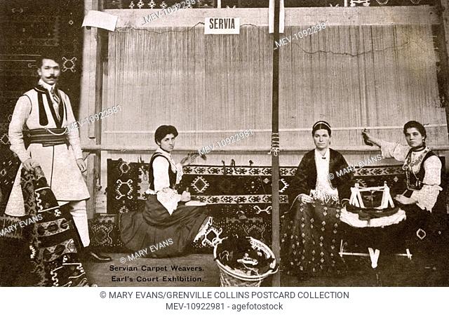 Serbian Carpet Weavers at the Balkan States Exhibition, held at the Earls Court Exhibition Centre in London in 1907