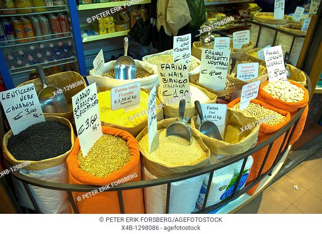 Dry lentils seeds and beans Mercato di Sant'Ambrogio market central Florence Firenze Tuscany central Italy Europe