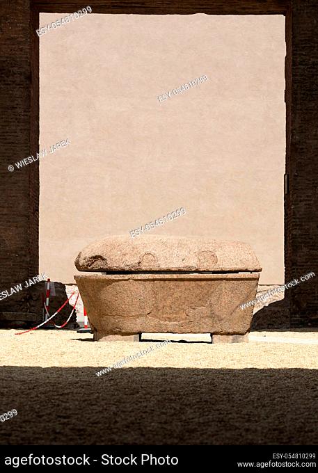 Ancient sarcophagus in the baths of Diocletian in Rome. Italy