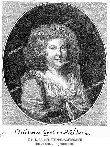 Historical print, portrait of Friederike Caroline Neuber or Neuberin, 1697 - 1760, a German actress, from Bildatlas zur Geschichte der Deutschen...