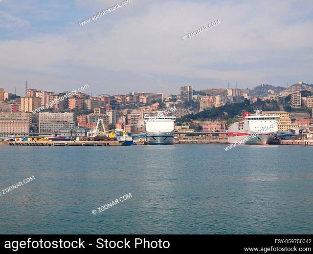View of the city of Genoa from the sea