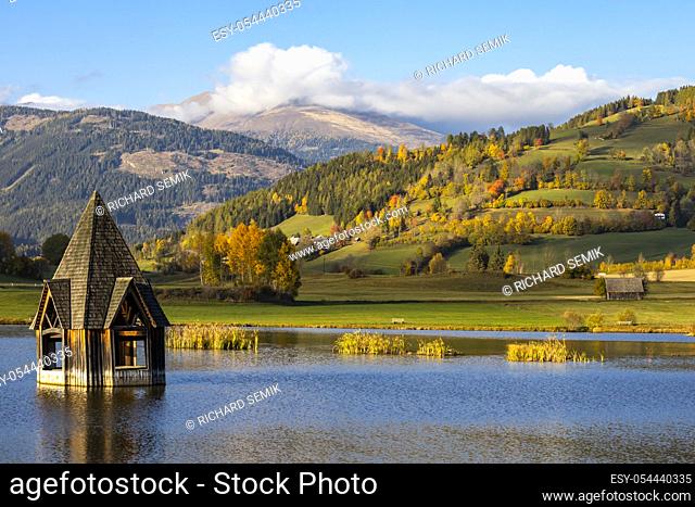 autumn pond under the mountains, Murau district, . . Styria, Austria