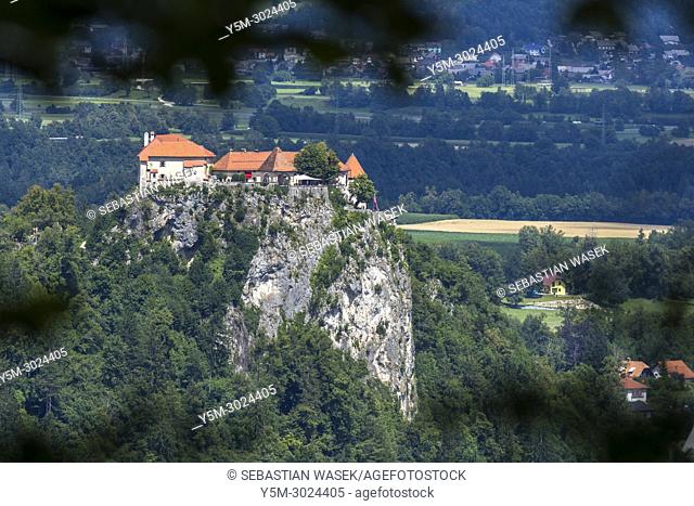 Bled Castle seen from Mala Osojnica, Upper Carniola, Slovenia, Europe