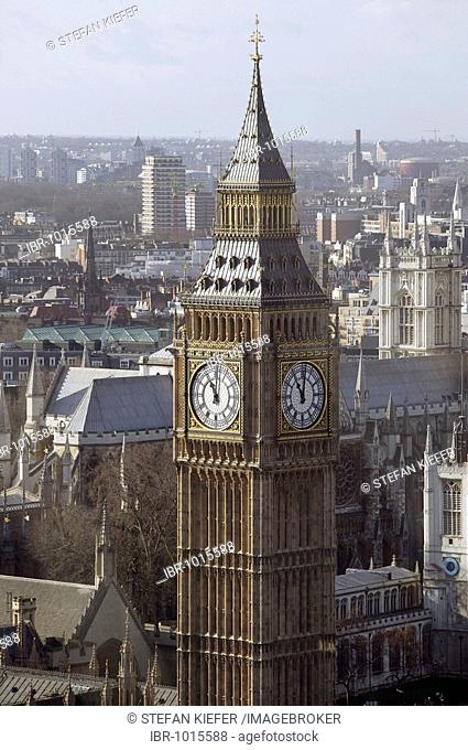 Big Ben in front of Westminster Abbey in London, England, Great Britain, Europe