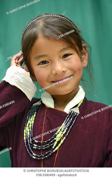 India, Jammu & Kashmir, Ladakh, Nubra valley, Kyagar village, Young Ladakhi girl