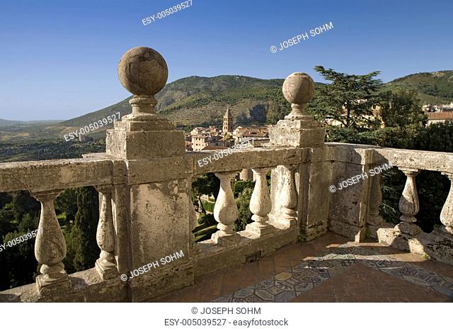 View of Tivoli from Villa dEste near Rome, Italy, Europe, commissioned and built by Cardinal Ippolito dEste, the son of Lucrezia Borgia and the grandson of Pope...