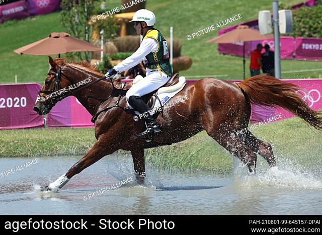01 August 2021, Japan, Tokio: Equestrian/Eventing: Olympia, Preliminary, Cross Country, on the Sea Forest XC Course. Andrew Hoy from Australia on Vassily de...