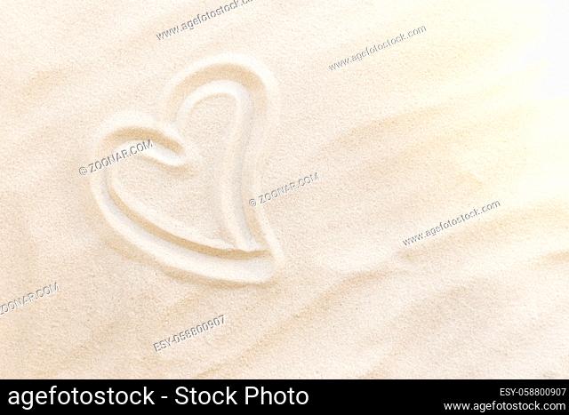 Travel, vacation, honey moon concept. Heart shapes on the sand. Love for two. High quality photo