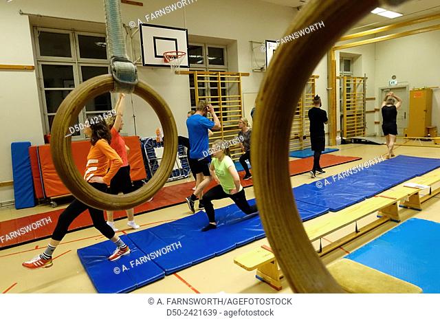 Gymcross aerobics training at Mälarhöjden high school, Stockholm, Sweden