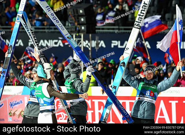 04 March 2023, Slovenia, Planica: Nordic Skiing: World Championships, Ski Jumping - Team Jumping, Men, Final, Large Hill