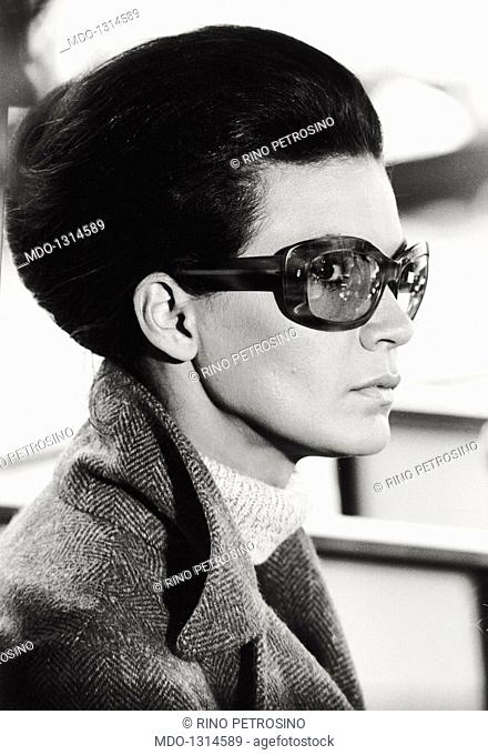 Portrait of Florinda Bolkan. Portrait of Brazilian actress Florinda Bolkan wearing sunglasses. Venice, 1970s