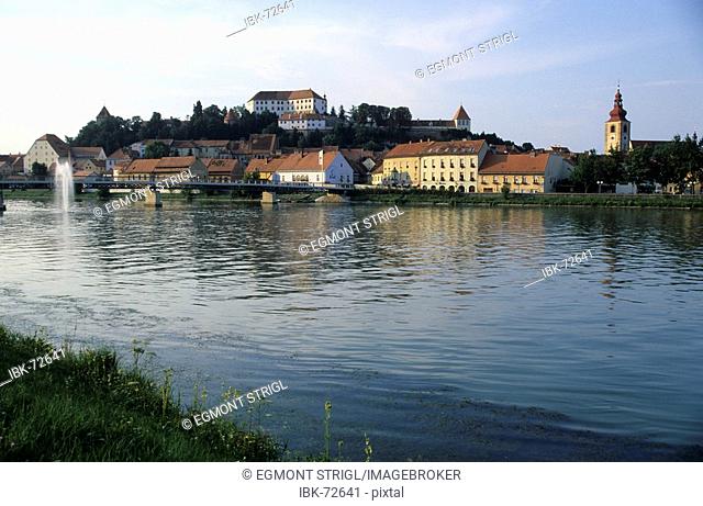 City of Ptuj at River Drau, Drava, Stajerska region, Slovenia