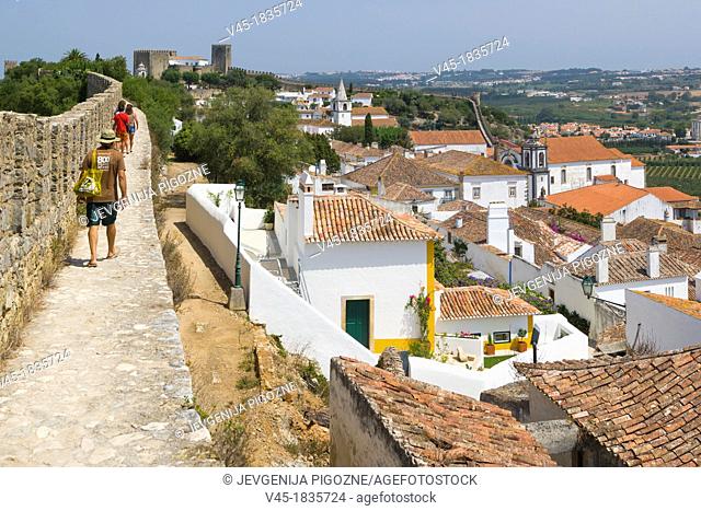 View of Obidos from the city wall, Castelo de Obidos, Obidos Castle, Obidos, Leiria District, Pinhal Litoral, Portugal