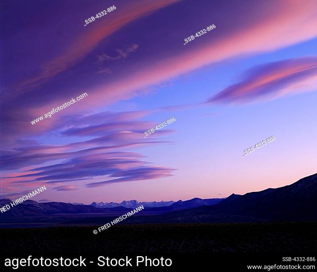 Lenticular clouds above the Mono Basin on the eastern side of the Sierra, Mono Lake Tufa State Reserve and Mono Basin National Forest Scenic Area