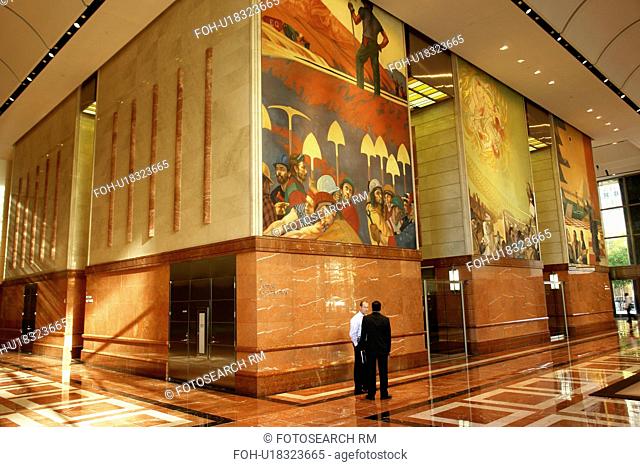 Charlotte, NC, North Carolina, Downtown, frescoes inside Bank of America Building lobby