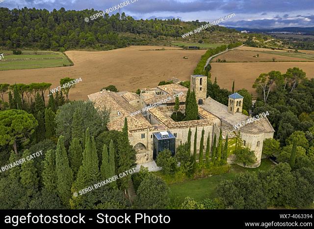 Sant Benet de Bages monastery in an aerial view in summer (Barcelona province, Catalonia, Spain)