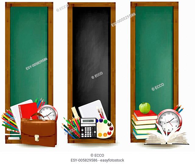 Back to school. Three banners with school supplies. Vector