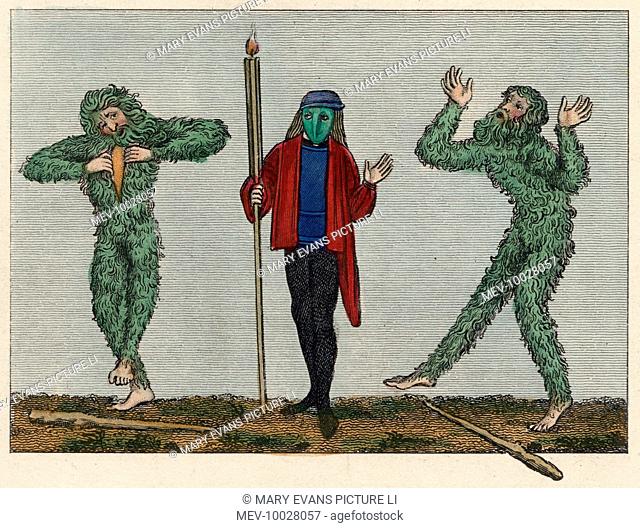 Green men of English traditional folk customs, dressed for a masquerade