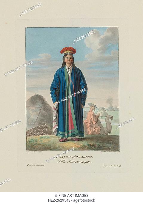 Kalmyk girl. From Les peuples de la Russie, 1812. Artist: Korneev (Karneev), Yemelyan Mikhaylovich (ca 1780-after 1839)
