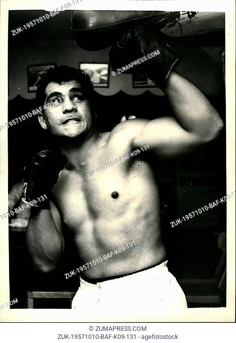 Oct. 10, 1957 - Willie pastrano prepares for fight with dick Richardson heavyweight contest at Harrington. twenty one year old Willie pastrano who comes from...
