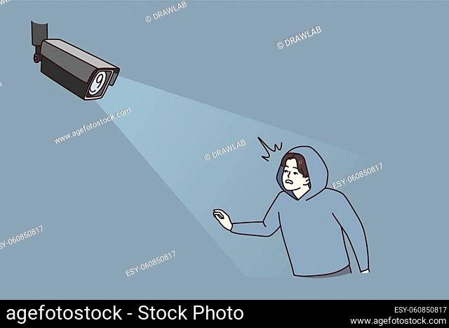 Digital camera catch criminal in light. CCTV modern cam detect monitor thief or burglar. Smart house automatic technology