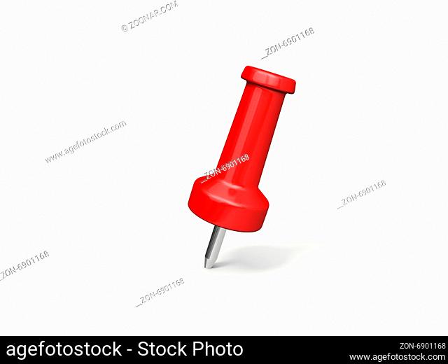 Red push pin with shadow, isolated on white background