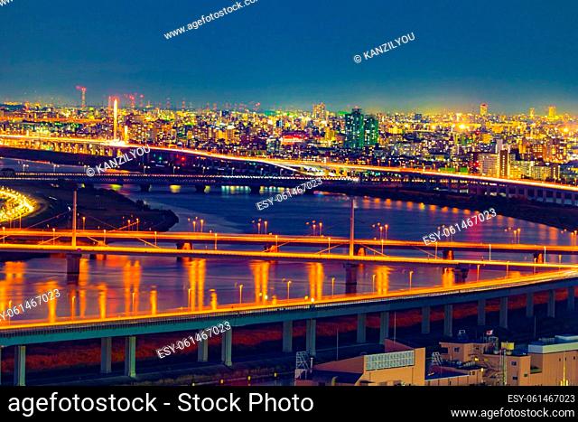 Metropolitan Expressway Central Loop Line and Tokyo Town. Shooting Location: Edogawa -ku, Tokyo
