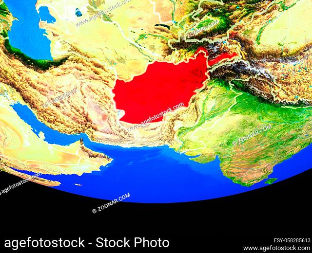 Afghanistan from space on model of planet Earth with country borders. 3D illustration. Elements of this image furnished by NASA