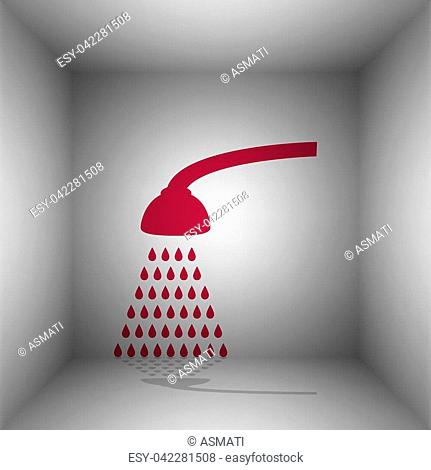 Shower simple sign. Bordo icon with shadow in the room