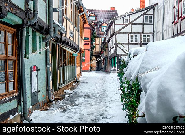 Welterbestadt Quedlinburg im Winter mit Schnee Winterimpressionen