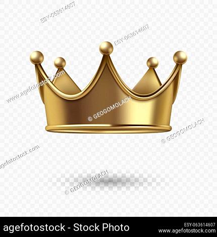 Vector 3d Realistic Golden Crown Icon Closeup Isolated. Yellow Metallic Crown Design Template. Gold Royal King Crown. Symbol of Imperial Power