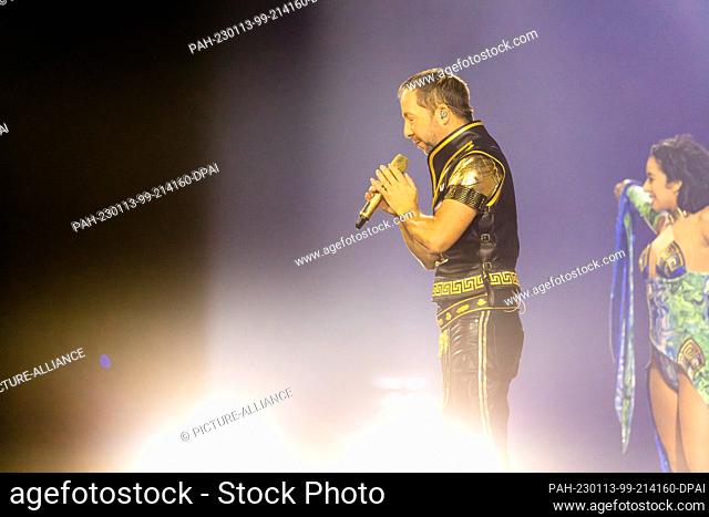 13 January 2023, Baden-Wuerttemberg, Rust: DJ Bobo on stage during the premiere of his show at Europa-Park. DJ Bobo celebrates his 30th stage anniversary with...