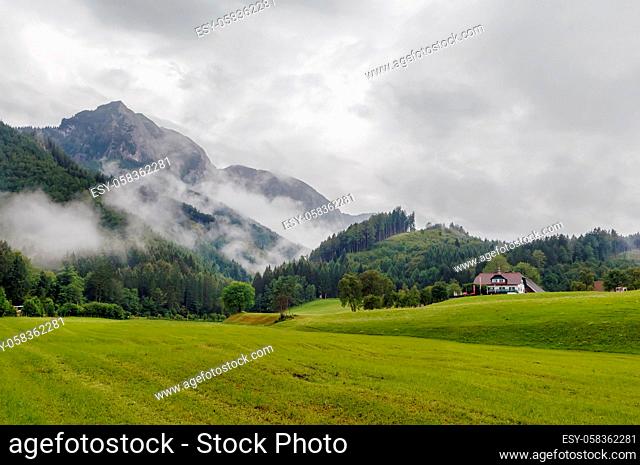 View of Alps mountain in cloudy weather, Austria