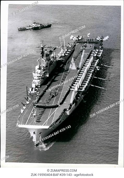 Apr. 04, 1959 - THE QUEEN AND PRINCE CHARLES GO ABOARD H.M.S. EAGLE: H.M. THE QUEEN accompanied by PRINCE CHARLES this morning went aboard H.M.S